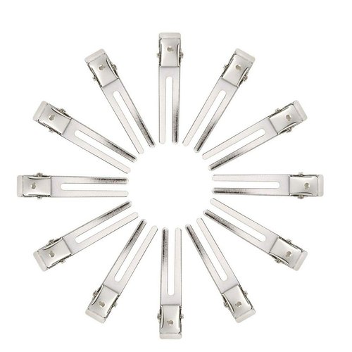 Twdrer 100PCS Hairdressing Double Prong Pin Curl Clips, Curl Setting Section Hair Clips Metal Alligator ClipsHairpins For Hair Bow, Hair Extensions, Hair Salon, Barber, Stylist (1.8", Silver)