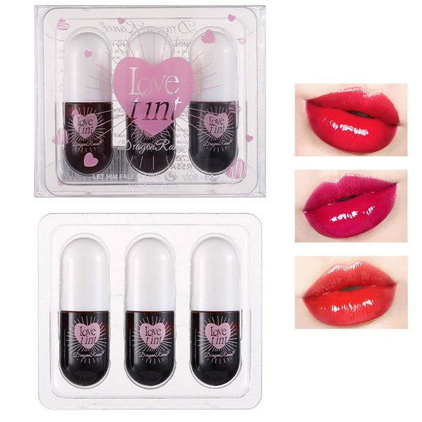 3 Colors Lip Tint Stains Set Korean Watery Lip Gloss Plumping Mini Moisturizing Liquid Lipstick for Lip and Cheek Tint,Long lasting Non-Stick Cup,Waterproof,High Pigment,Vivid Color Lip Makeup Kit