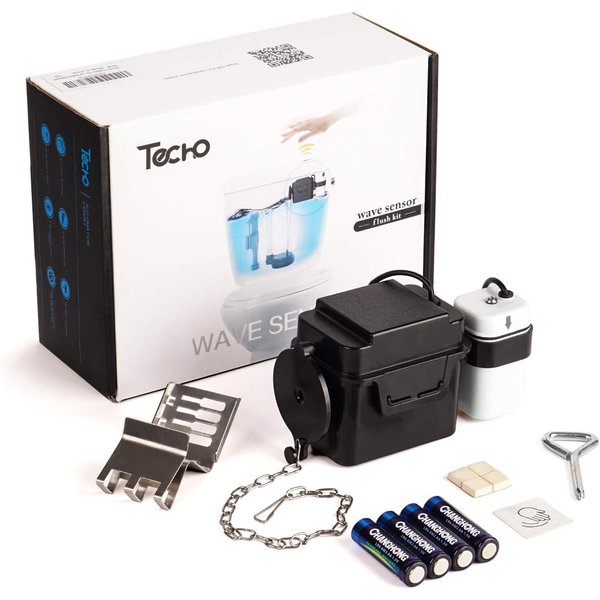 Techo Touchless Toilet Flush Kit with 8” Sensor Range, Adjustable Sensor Range and Flush Time, Automatic Motion Sensor Powered by Batteries