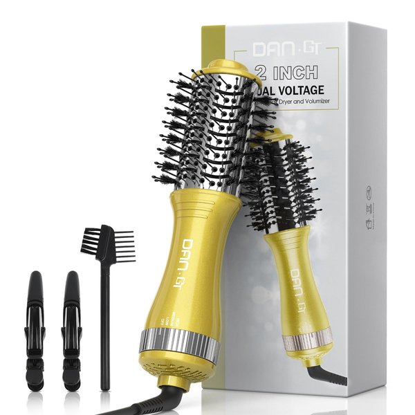 Travel Blow Dryer Brush Dual Voltage Compact 10-Inch Mini Hot Air Brush Portable and Travel-Friendly Styling Tool 2 Inch Oval One Step Hair Dryer and Volumizer