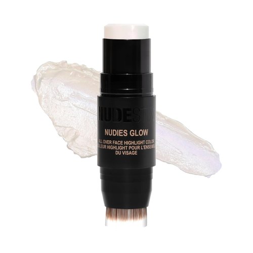 Nudestix Nudies Glow Cream Highlighter Bronze + Glow 3-in-1 All Over Face Colour for Eyes, Cheeks, Lips w/Blending Brush (Illumi-Naughty)