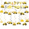 53 Pcs Construction Birthday Party Supplies Banner Dump Truck Party Hanging Swirl Traffic Zone Theme Streamers for Boys Birthday Baby Shower Engineering Theme Party Favors