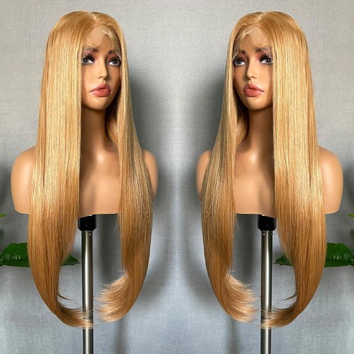 SOKU 13x4 Lace Front Wigs 32 Inch Long Straight Synthetic Wigs with Baby Hair Free Part Strawberry Honey Blonde Lace Frontal Wigs Pre Plucked for Women Girls Cosplay Gift