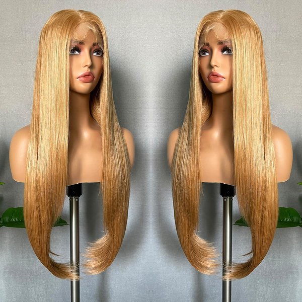 SOKU 13x4 Lace Front Wigs 32 Inch Long Straight Synthetic Wigs with Baby Hair Free Part Strawberry Honey Blonde Lace Frontal Wigs Pre Plucked for Women Girls Cosplay Gift