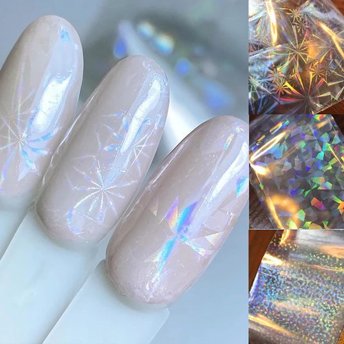 SILPECWEE 2 Boxes Aurora Nail Foil Clear Laser Glass Fragment Nail Transfer Foil for Long Acrylic Nails Starry Sky Holographic Nail Art Foil Stickers Manicure Design for DIY Nails Decoration