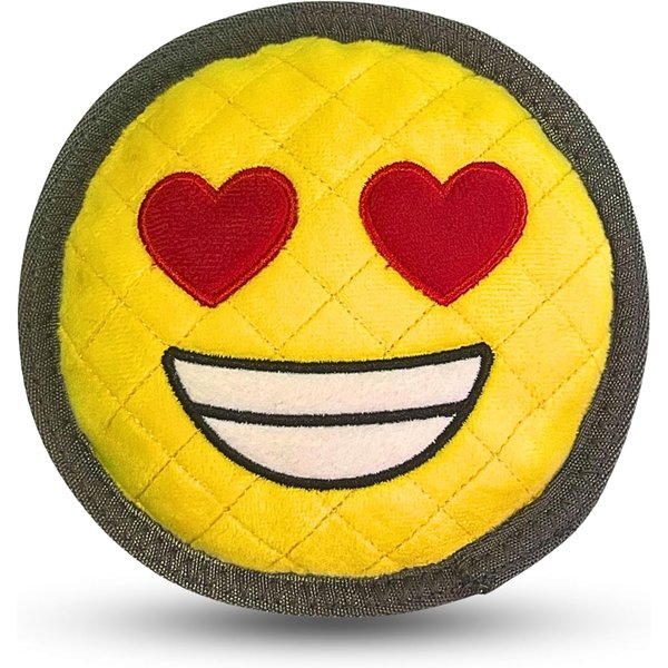 Pride Gone Wild Rip Roarin Tough Squeaky Emoji Pillow Squeaker Dog Toy Yellow Smiley Face with Heart Eyes