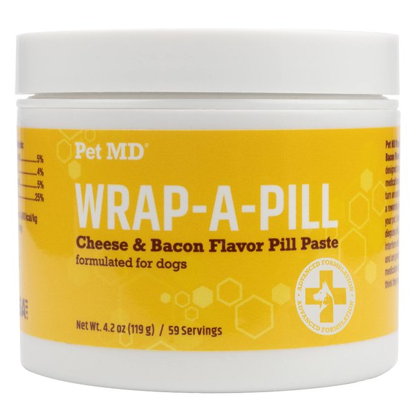 Pet MD Wrap A Pill Cheese & Bacon Flavor Pill Paste for Dogs - Make a Pocket or Pouch to Hide Pills & Medication 4.2 oz