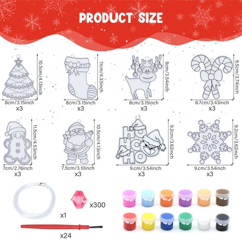 Fprl 24 Sets Christmas Craft Kits DIY Window Paint Art Suncatchers Craft Kits Assorted Sun Catcher Kits for Art Ornaments Santa Snowflake Snowman Decorations Art Project
