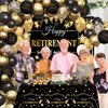 Yancan Happy Retirement Party Decorations Kit for Men Women, Black Gold Farewell Party Supplies Include Backdrop Tablecloth Cupcake Toppers Balloons Garland Arch Kit