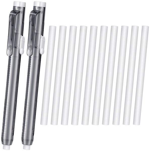 12 Pack Retractable Mechanical Eraser Pen Retractable Eraser Mechanical Eraser Pen Style Erasers Including 10 Retractable Eraser Refill for School Office Painting Writing (12)