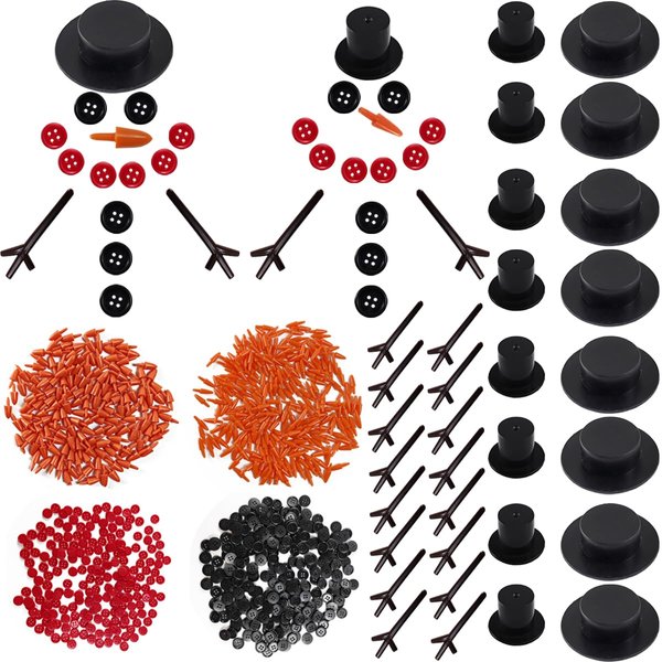 RONYOUNG 300PCS Christmas Snowman DIY Craft Buttons Kit - 30 Carrot Noses Buttons, 30 Mini Black Magician Hats, 180 Tiny Buttons and 60 Trigeminal Hand for Christmas Party Supplies