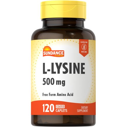 L-Lysine 500mg | 120 Caplets | Free Form Amino Acid | Vegetarian, Non-GMO, and Gluten Free Supplement | by Sundance