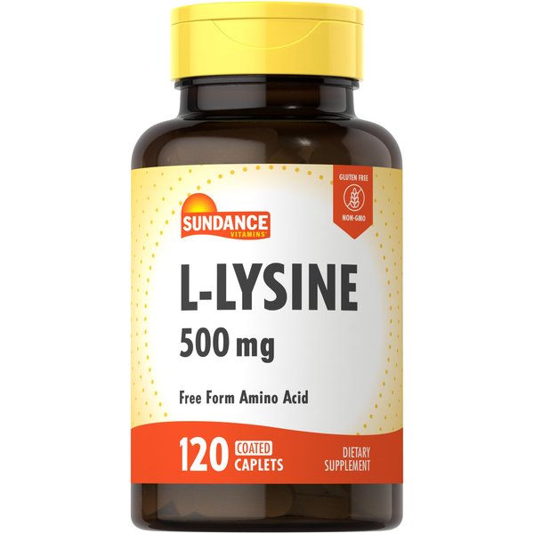 L-Lysine 500mg | 120 Caplets | Free Form Amino Acid | Vegetarian, Non-GMO, and Gluten Free Supplement | by Sundance