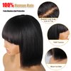 SAYIDON Bob Wigs With Bangs Human Hair Light Yaki Straight Bang Bob Wigs Glueless 2X1 HD Lace Scalp Short Bob Bang Wig Wear and Go Blunt Cut Bob Wigs For Women Natural Color 180 Density 10 inch