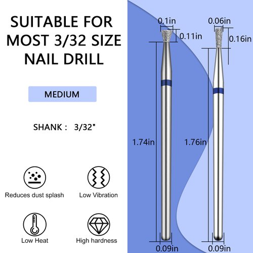 C12rtive 2Pcs Nail Drill Bits Diamond Carbide Conical Micro Cuticle Removal Bit,3/32" Shank,Professional Diamond Carbide Nail Drill Bit for Acrylic Gel Nails, Home Salon & DIY