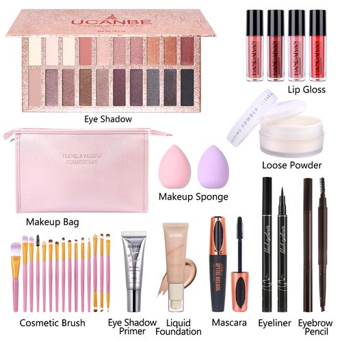 UCANBE All In One Makeup Kit for Women Full Kit, Makeup Gift Set for Valentine's Day Gift, Eyeshadow Palette Liquid Foundation Lip Gloss Etc,Makeup Set for Women & Makeup Beginners, Travel Makeup Set