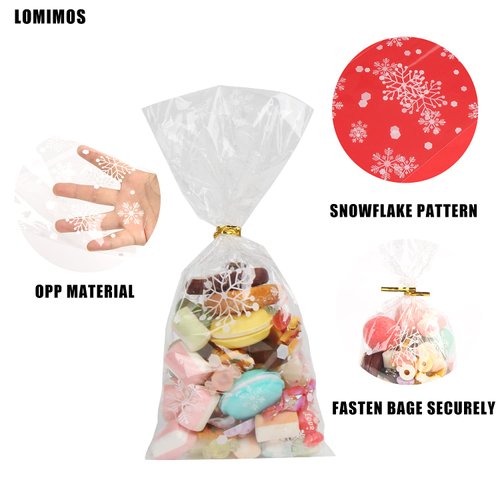 LOMIMOS Christmas Cellophane Treat Bags,Clear Plastic Candy Cookie Packing Bags with Twist Ties for Party,120pcs