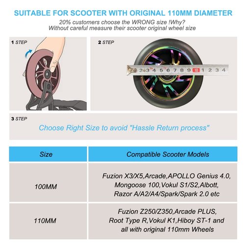 Kutrick Complete 2pcs 110mm Pro Stunt Scooter Replacement Wheels with ABEC-11 Bearing -Neo Chrome