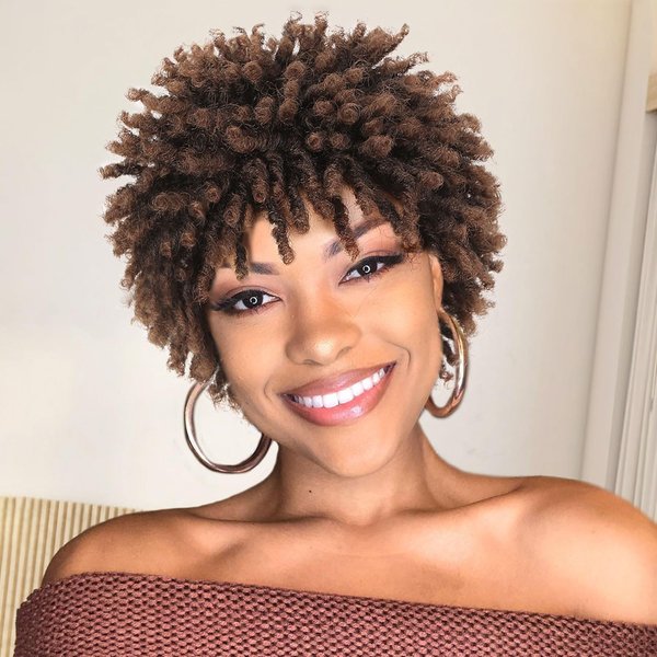 HANNE Faux Locs Braid Wigs for Black Women and Men Short Afro Locs Dreadlock Wig Twist Braided Dreads Wig Natural Mixed Brown Curly Synthetic Wig (1B/30#)