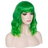 incohair 14 Inches Green Ombre Wig with Bangs Women Girls Short Curly Wavy Bob Wig Shoulder Synthetic Halloween Party Wigs Wig Cap Included (Ombre Green)…