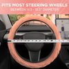 Carbella Coral Pink Stitched Leather Steering Wheel Cover for Women, Standard 15 Inch Size Fits Most Vehicles, Cute Faux Car Steering Cover with Diamond Double-Stitch Detail, Car Accessories for Women