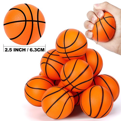 WELLVO Basketballs Party Favors 12 Pack 2.5 Inch Mini Basketball Stress Balls Relief Toys Foam Sports Balls for Kids Goodie Bag Stuffers Classroom Prizes Football Party Decorations
