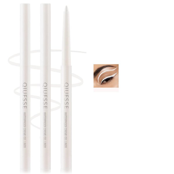 QIUFSSE 3PCS White Eyeliner Pencil Waterproof Eyeliner Pencil High-Pigmented Eye Liner Pencils,Long-lasting Colorful Eyeliner Pen Multi-function Eyeshadow Pen（Classic White）