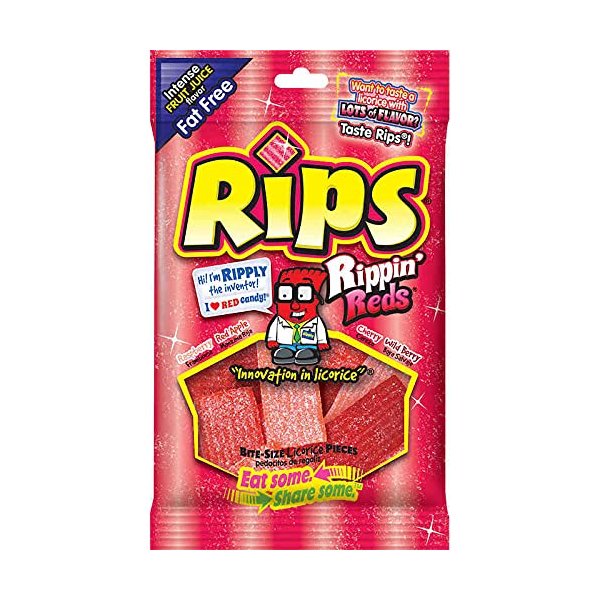 Rips Rippin Reds Bite Size Licorice Candy with Raspberry, Cherry, Wild Berry and Red Apple Flavors, 4 Ounce