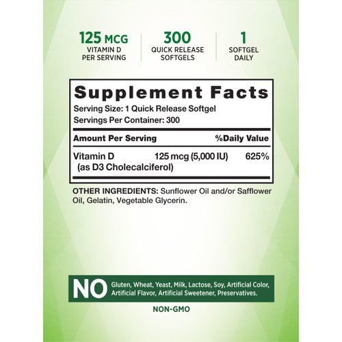Vitamin D3 5000 IU | 300 Softgels | High Potency Vitamin D | Non-GMO and Gluten Free Supplement | by Nature's Truth