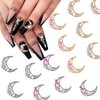 12 Pcs Moon Nail Charms 3D Alloy Gold Silver Moon Little Stars Nail Gems for Acrylic Nails Pink White Crystal Nail Rhinestones Luxury Shiny Moon with Diamonds Nail Jewels for Women Manicure Ornament