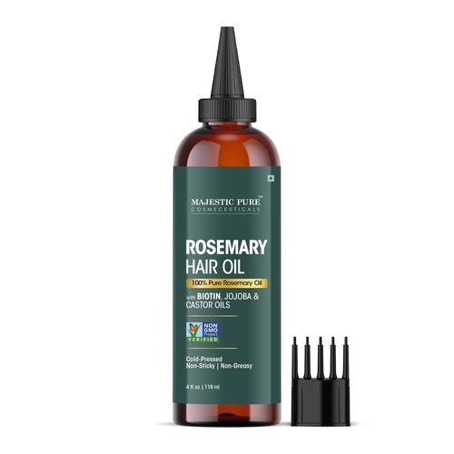Majestic Pure 100% Pure Rosemary Oil for Hair Growth with Applicator, Strengthening, Nourishing, Volumizing, and Hair Care – Infused with Jojoba Oil and Castor Oil – Non GMO Verified, 4 Fl Oz