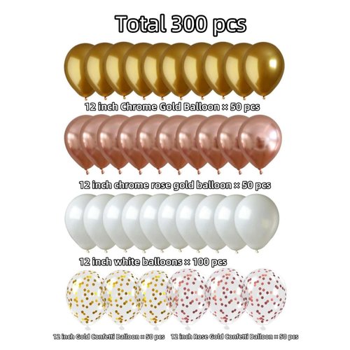 300 Pcs Rose Gold Confetti Balloons Set Lncludes 12 inch Gold White Rose Gold and Gold Rose Gold Confetti Balloons, for Party Wedding Decorations