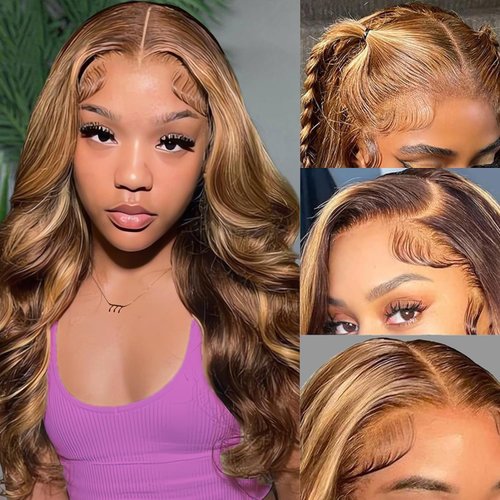 Honey Blonde Lace Front Wig Human Hair 4/27 Highlight Ombre 13x6 HD Lace Front Wigs 180% Density Body Wave Lace Front Wigs Human Hair Wigs for Women Colored Honey Blonde Balayage lace Frontal Wig