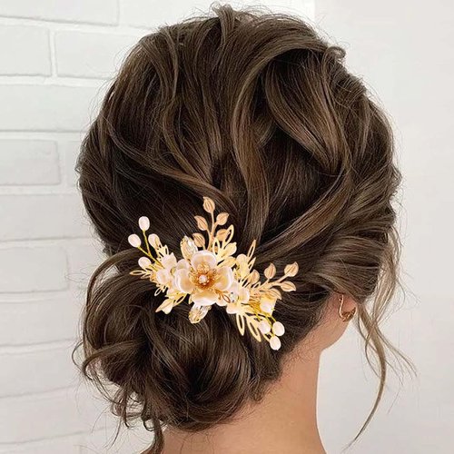 BARTOSI Flower Bridal Hair Clips Gold Leaf Hair Barrettes Pearl Hair Pins Bride Wedding Hair Accessories for Women and Girls