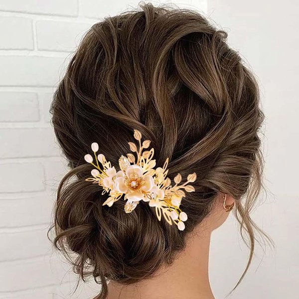 BARTOSI Flower Bridal Hair Clips Gold Leaf Hair Barrettes Pearl Hair Pins Bride Wedding Hair Accessories for Women and Girls