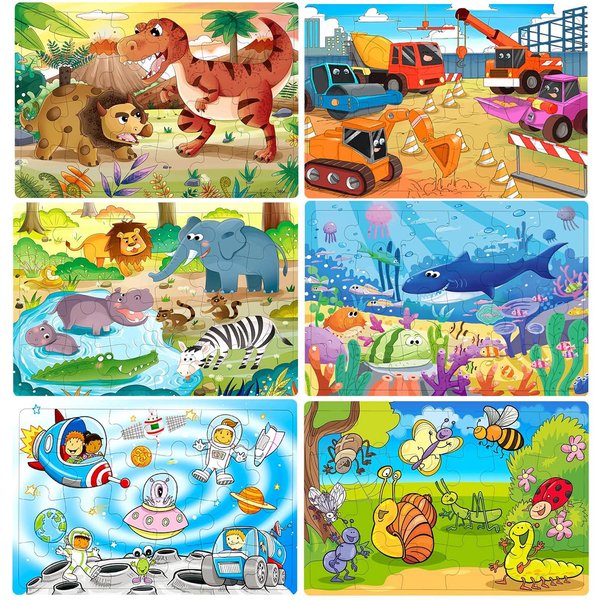 Puzzles for Kids Ages 3-5, 24 Piece Colorful Wooden Puzzles for Toddler Children Learning Educational Puzzles Toys for Boys and Girls (6 Puzzles)