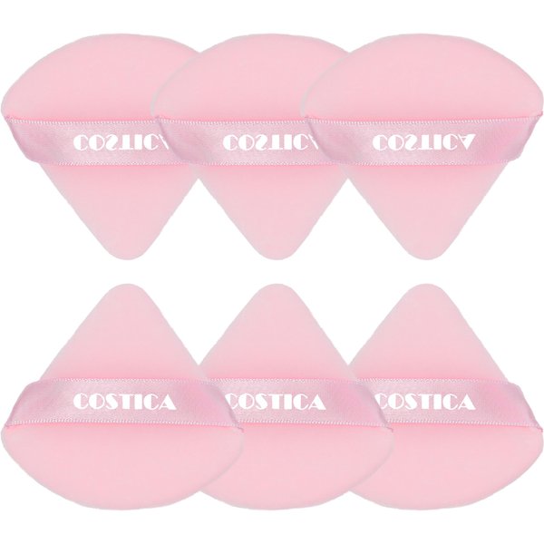 COSTICA 6 Pieces Powder Puffs for Face Powder, Triangle Powder Puff for Loose & Cosmetic Foundation, Makeup Puff for Contouring, Body Powder Makeup Tools(Pink, Pack of 6)