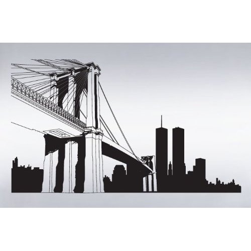 Stickerbrand Vinyl Wall Art Decal Sticker NYC Brooklyn Bridge World Trade Center (Black Color) 12ft Long x 7ft Tall #334A