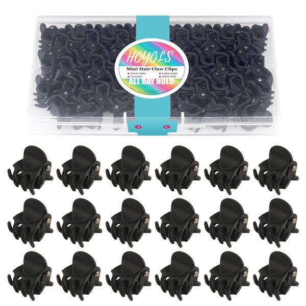Hoyols 1/2 inch Tiny Hair Clips Black, Small Clamp Hair Claw Clips No Slip No Crease Strong Grip for Women Girls Men Fine Medium Thick Hair Styling Accessories 48 Pcs (Matte Black)