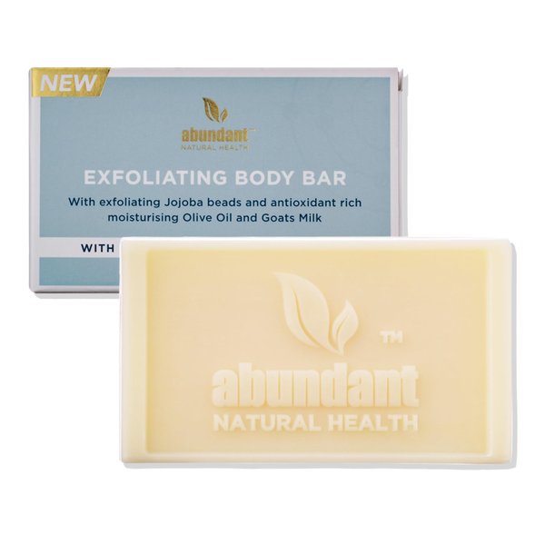 Abundant Natural Health Magnesium Exfoliating Body Bar Enriched With Goat’s Milk and Olive Oil to Soothe and Hydrate Skin, Gentle Exfoliator, 90g