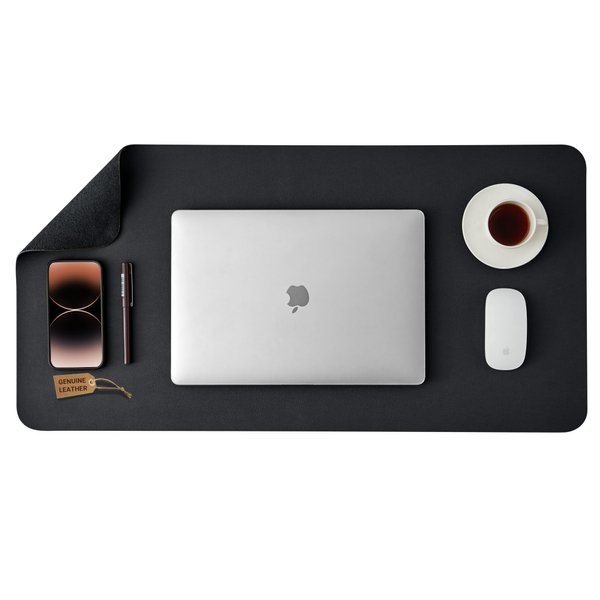 RILIHO Genuine Leather Desk Pad (Not PU) - Waterproof Desk Mats on Top of Desks 31.5" x 15.7" Desk Blotter Non Slip Split Leather Desk Luxury Writing Pad for Office and Home Black