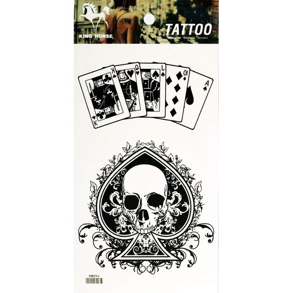 PP TATTOO 1 Sheet Skull Poker blackjack Ace Jack Gambling Playing Card Casino Temporary Tattoo for Women Girl Fake Tattoos Body Art Arm Jewelry Waterproof Tattoos Stickers Tattoos