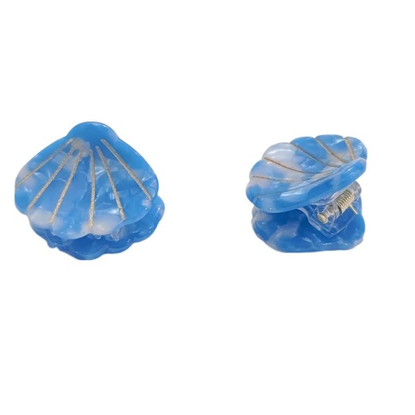Sea Shell Hair Claw Clip 2Pcs Mini Seashell Hair Claw Clips for Women Girls Blue Acrylic Resin Shell Jaw Clip Clamps Beach Seashell Hair Accessories for Women Sea Shell Claws Clips