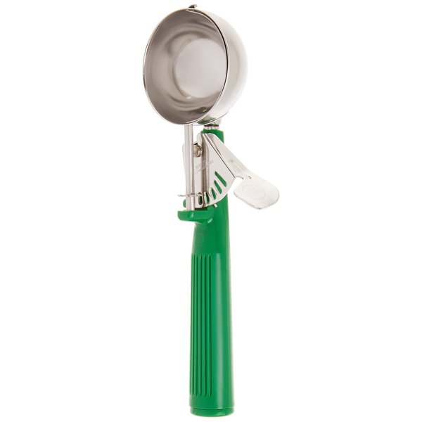 Winco Ice Cream Disher with Green Handle, Size 12, Two and two third ounces, Stainless Steel