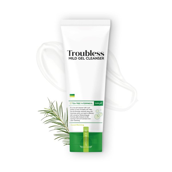 Troubless Mild Gel Cleanser - Tea Tree Gentle Face Wash/Liquid Facial Soap/Sebum Control & pH Balancing/Korean skin Care (4.05 fl oz,120ml)