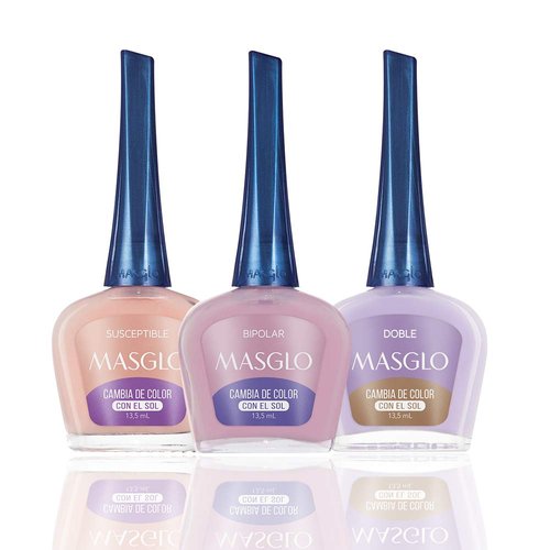 MASGLO Nail Polish Color Changing With Sunlight PINK SET 3 Pcs - Kit 3 Esmaltes Que Cambian Con La Luz Solar 1.4 Fl. Oz.