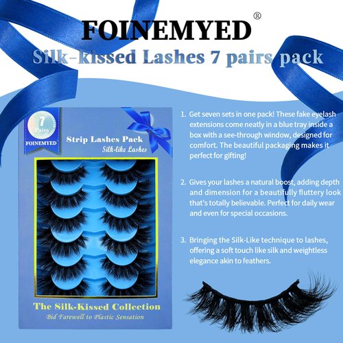 7 Pairs Faux Mink Lashes Full Volume Strip Lashes Mink Lashes Fluffy False Eyelashes Wispy Lashes Multipack 6D Volume Fake Eyelashes by FOINEMYED