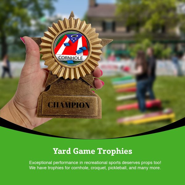 BuyAwardsandTrophies All Star Resin Croquet Trophy - Plastic Trophy with Base, Awards and Trophies for Sports Competition, Prizes for Adults and Kids Gray, 6 1/4"