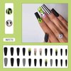 24 Pcs Halloween Fake Nails, Black White Stripes Press on Nails Long Coffin False Nails with Ghost Design Full Cover Acrylic Nails Matte Artificial Nails Halloween Stick on Nails for Women and Girls