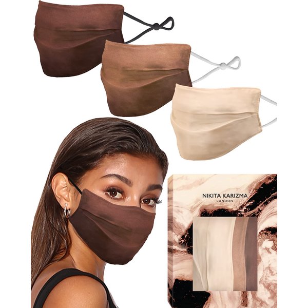 KARIZMA Beverly Hills Silk Face Mask 3 Pack. Skin Tones Fashionable Designer Face Mask for Women. Washable Fabric Face Mask Reusable Facemask. Real Mulberry Silk Masks, Luxury Fashion Masks for Women